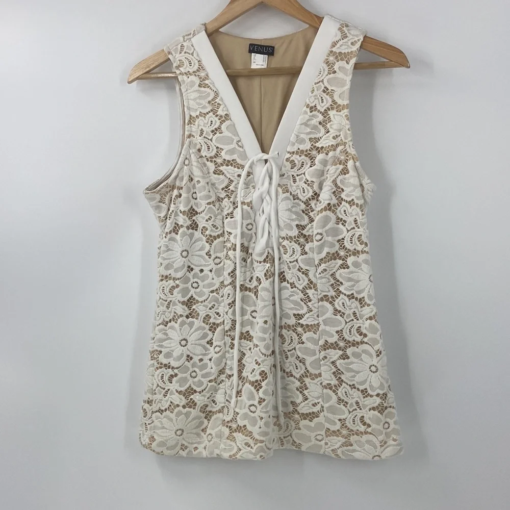 Venus creamy white lace top with criss cross tie front detail romantic - Picture 12 of 12